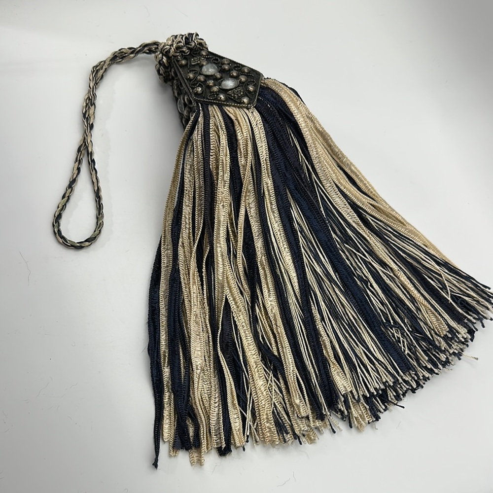 Elegant Beaded Navy & Cream Tassel